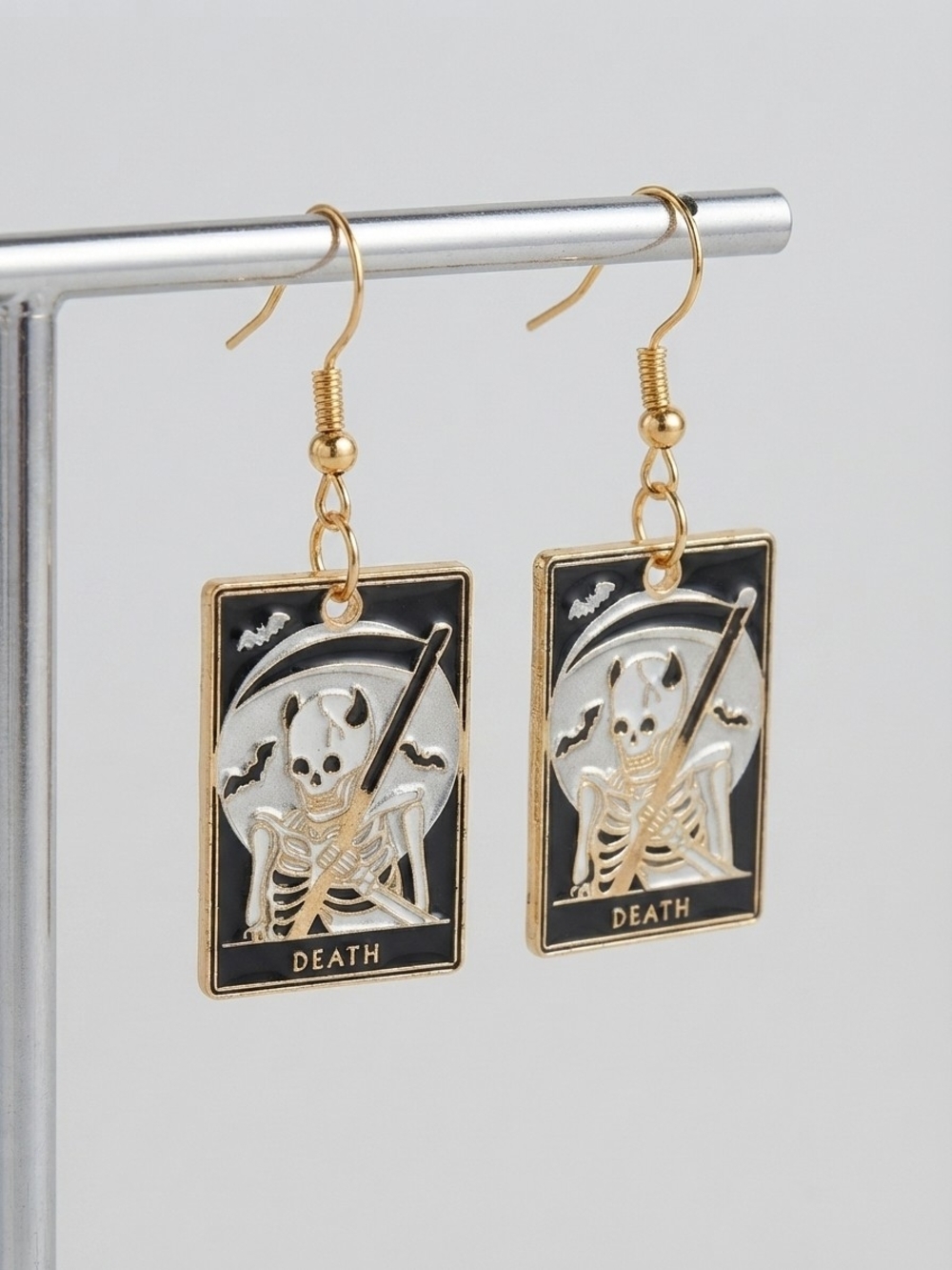 NEW Hand Crafted Black & Gold Death Tarot Card Drop Earrings  (0224)